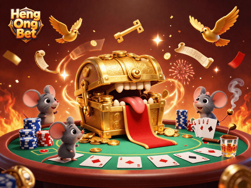 Engage in thrilling poker action at Heng Ong Bet's vibrant casino with energetic elements.