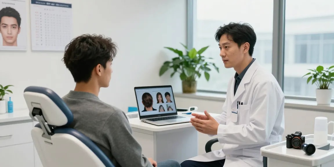 Hair transplant Istanbul consultation with professional surgeon and patient discussing options.