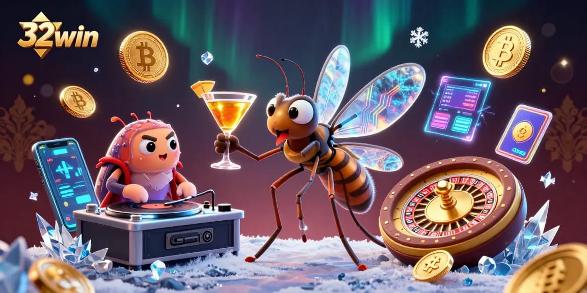 Experience thrilling betting at 32win, featuring a dynamic casino scene with unique characters.