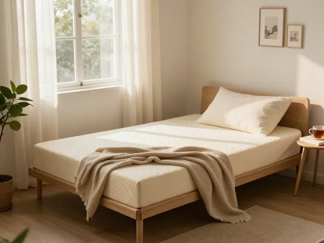 Comfortable portable bed in a cozy bedroom with natural light and soft decor.