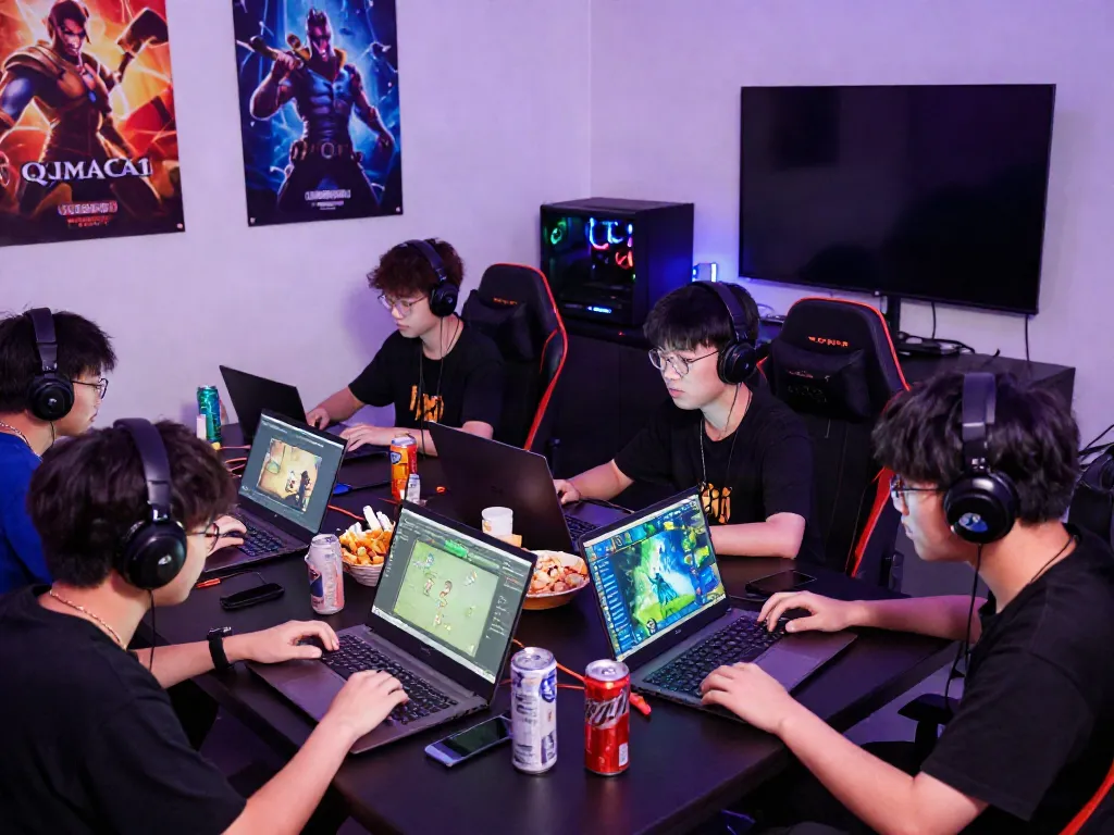 Exciting QQMacan gaming community scene with vibrant lighting and players engaged