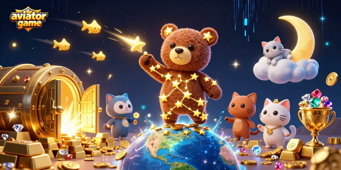 Experience the thrill of the aviator game with stunning visuals of a constellation bear and treasures.