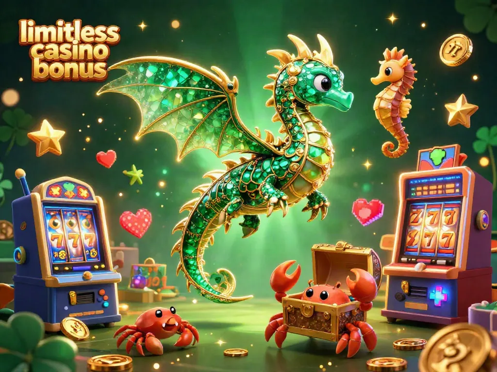 Engage in fun with the limitless casino bonus and vibrant slot games swirling around a majestic sea dragon scene.