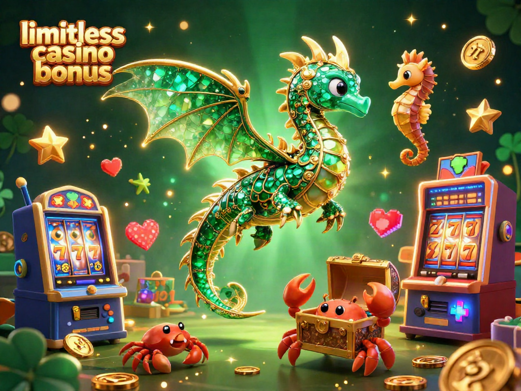 Engage in fun with the limitless casino bonus and vibrant slot games swirling around a majestic sea dragon scene.