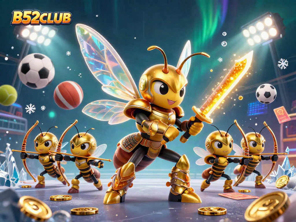 B52CLUB offers an adventure with a samurai hornet and bee archers in a dynamic casino setting.