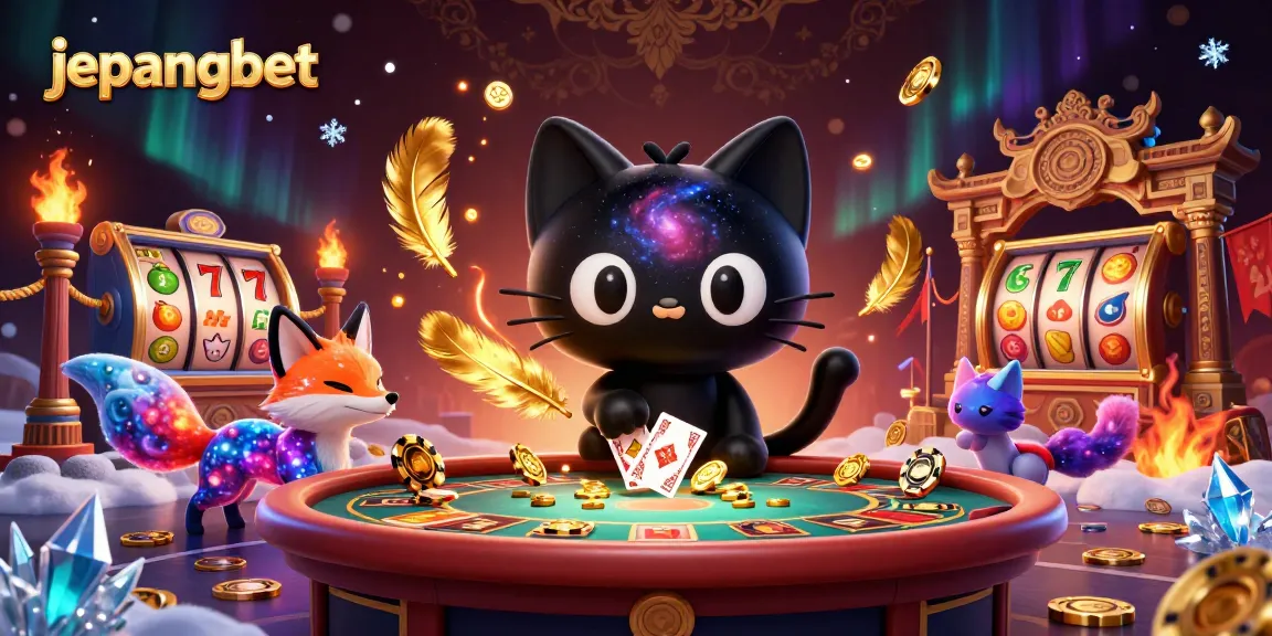 Engage with jepangbet’s cosmic casino scene featuring a black hole cat and nebula fox.