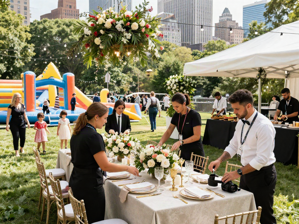 Event rentals showcased at an elegant outdoor wedding with luxurious setups.