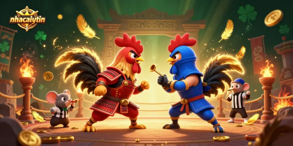 Experience thrilling battles with nhacaiuytin's dynamic rooster showdown, featuring samurai vs. ninja fury.