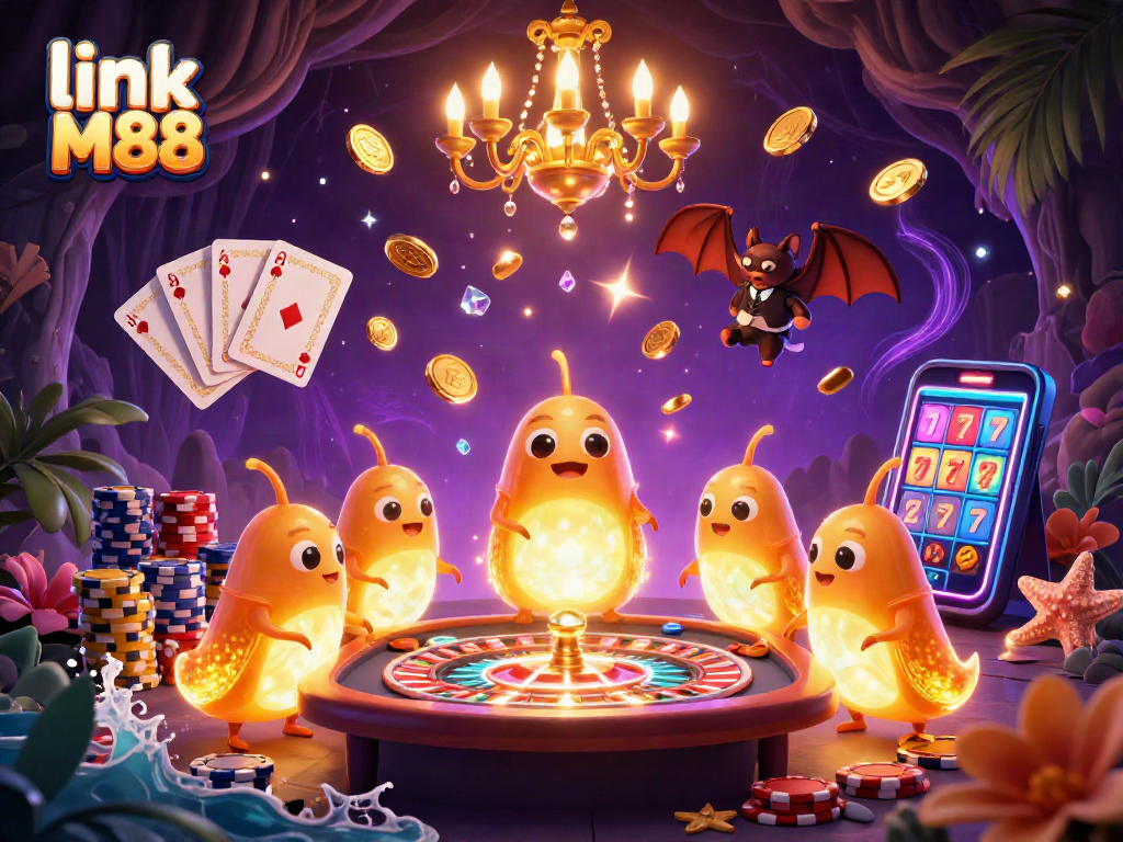 Experience thrilling gameplay with link M88 at a dynamic casino scene illuminated by glowworms.