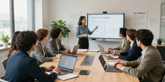 Interactive leadership training Connecticut session with diverse professionals collaborating in modern office setting.