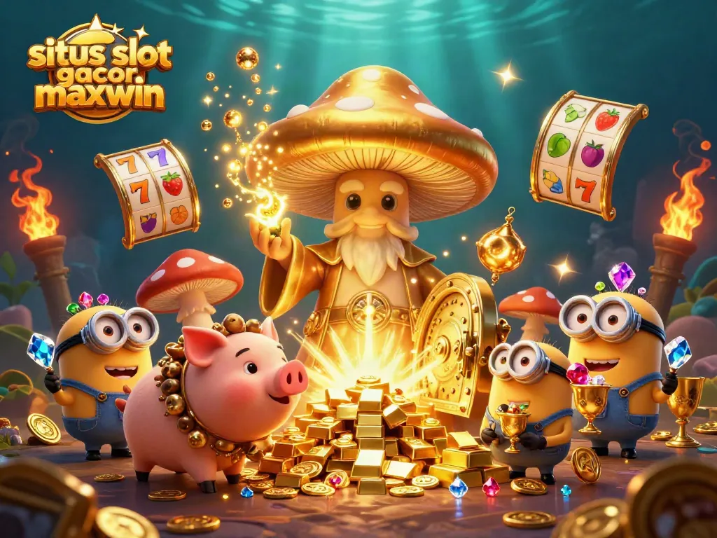 Engage with the magic of situs slot gacor maxwin featuring a golden mushroom wizard, treasure-filled slots, and enchanted treasures.