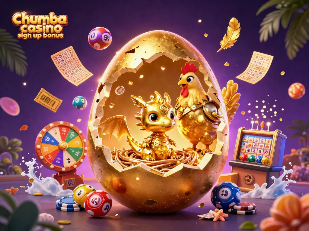 Celebrate your wins with the chumba casino sign up bonus, featuring a vibrant depiction of golden dragons and gaming elements!