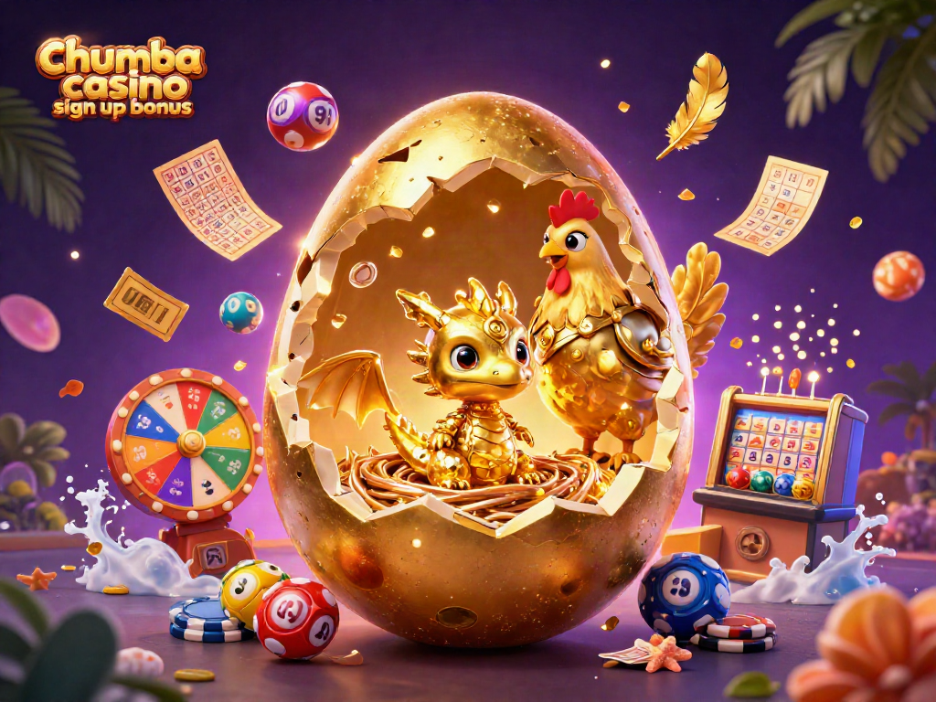 Celebrate your wins with the chumba casino sign up bonus, featuring a vibrant depiction of golden dragons and gaming elements!
