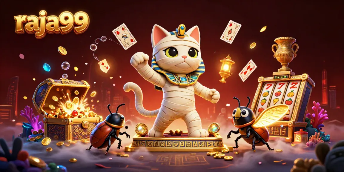 Win big with raja99 in a vibrant casino scene featuring Egyptian mythology elements.