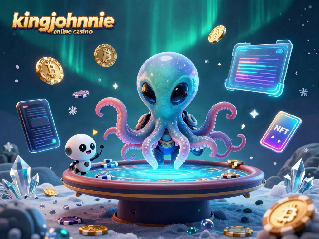 Play at kingjohnnie online casino with a cosmic-themed poker showdown featuring alien and robot characters.