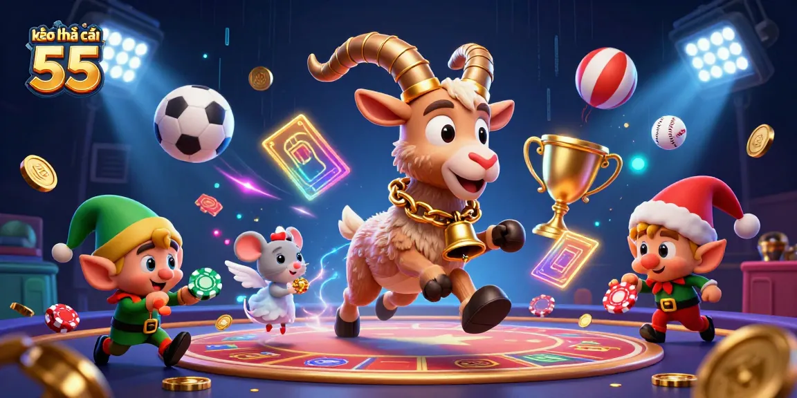 Place bets confidently with kèo nhà cái 55 as festive characters engage in a lively casino scene.