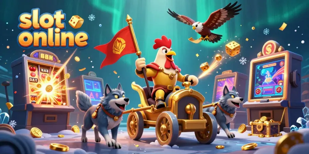 Experience thrilling slot online action with golden chariots, jackpot explosions, and vibrant casino elements.