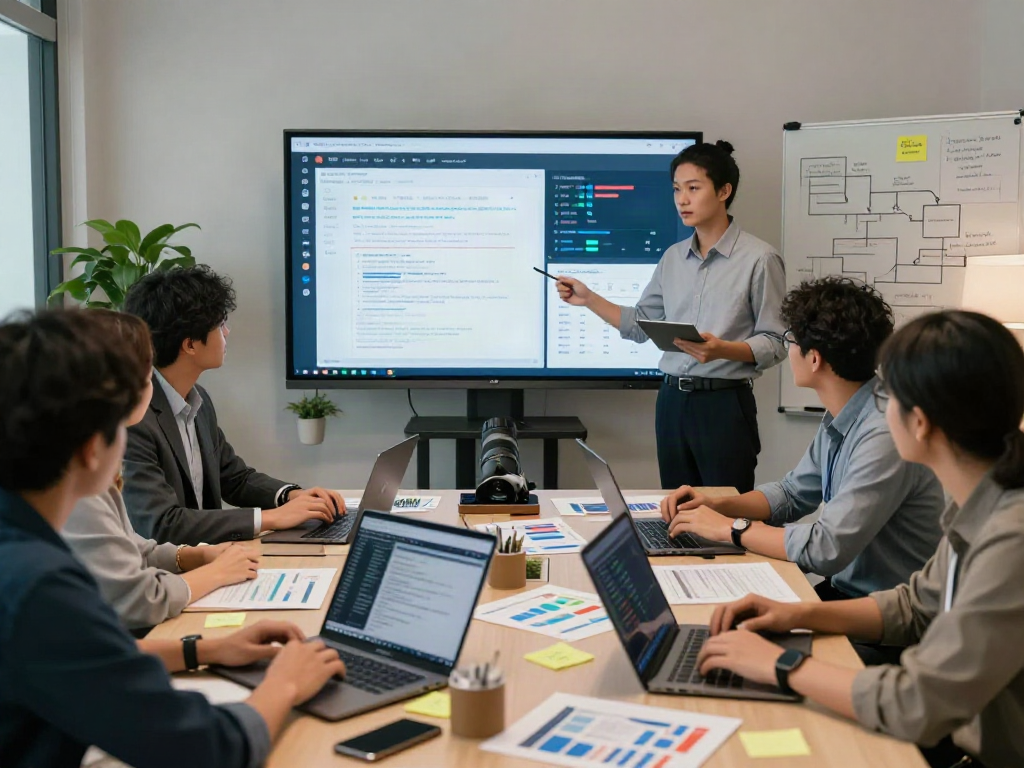 Team collaborating on document fraud detection software solutions in a modern office.