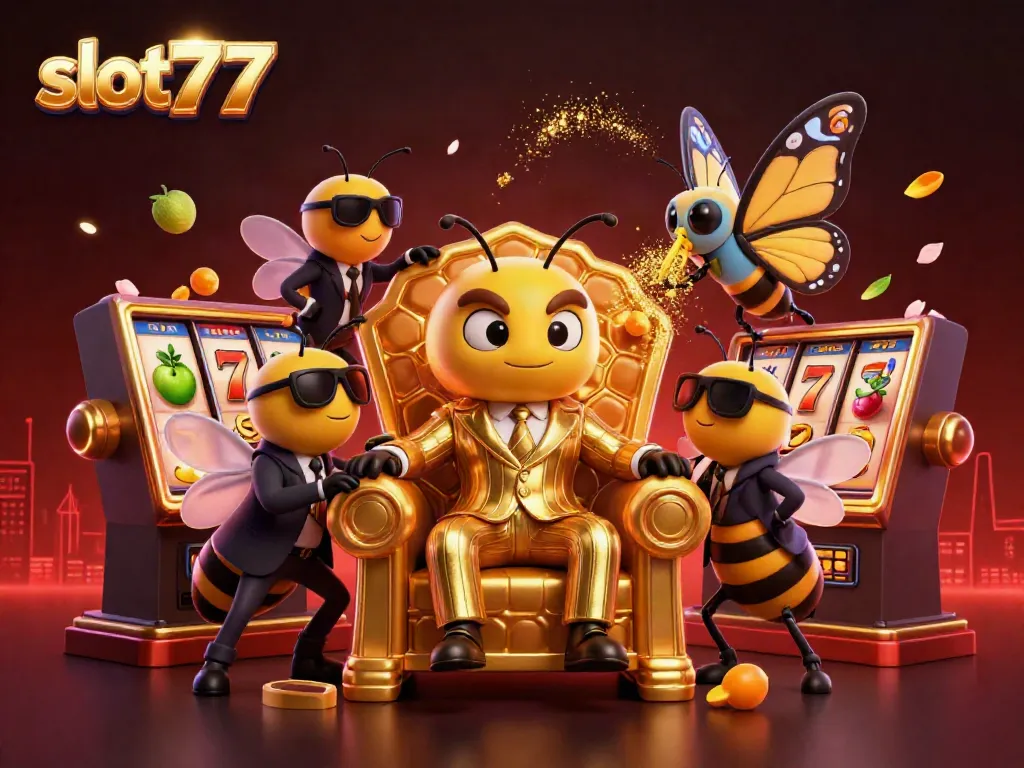 Experience excitement with slot777 in a vibrant casino scene full of colorful slot machines and animated characters.