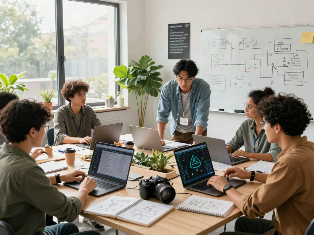 Team discussing AI Detection strategies in a modern office, showcasing collaboration and technology.