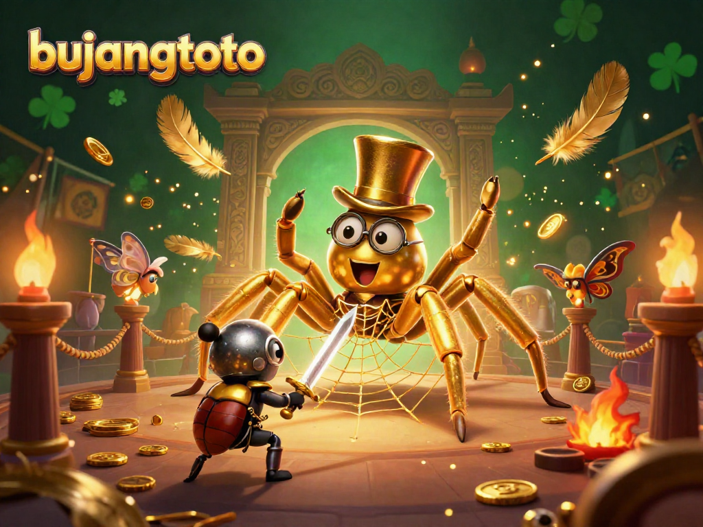 Engage in the captivating world of bujangtoto, where a giant golden tarantula weaves a web of fortune amidst thrilling casino elements.