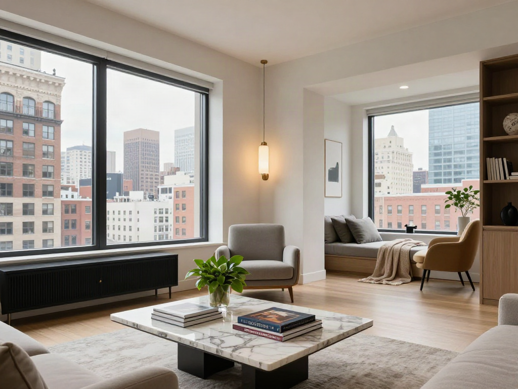 Elegant living room showcasing interior design brooklyn ny with modern and European furniture.