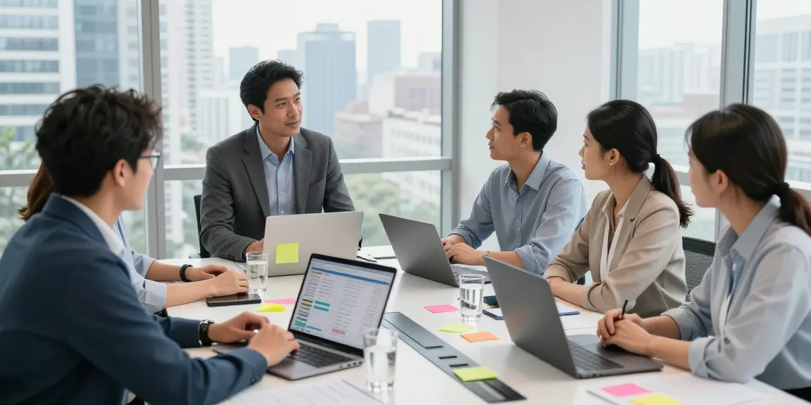 Michael Rustom Consultant engaged in a productive meeting with clients in a modern office.