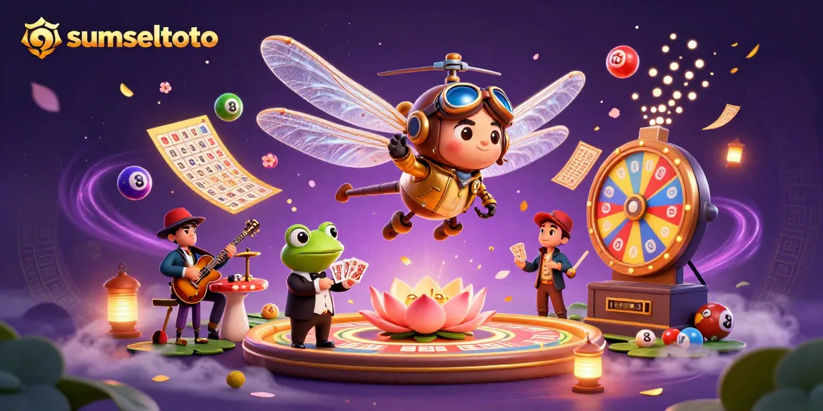 Experience thrilling gameplay in sumseltoto as a frog croupier deals cards amidst colorful lottery elements.
