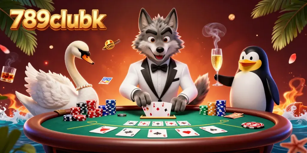 Experience thrilling gaming at 789clubk with a lavish baccarat scene featuring charming characters.
