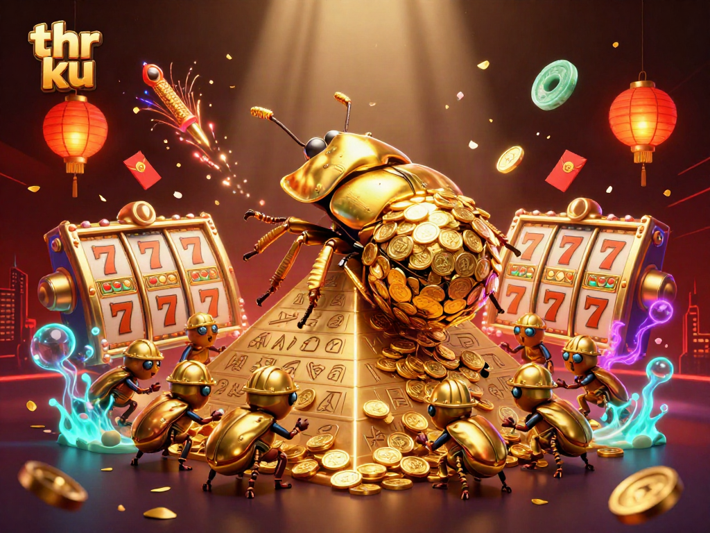 Experience thrilling action with the thr ku online casino featuring stacked golden coins and dynamic slot elements.