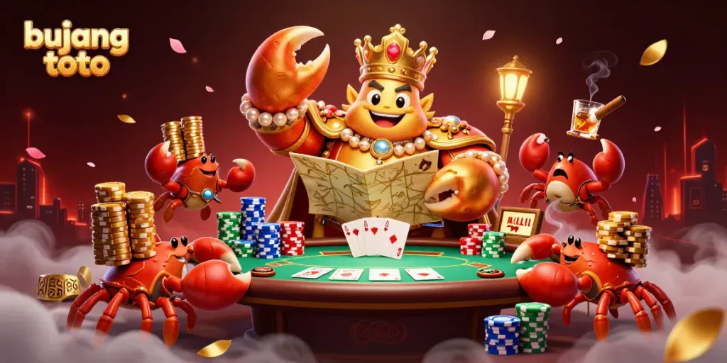 Experience thrilling moments with bujang toto in a vibrant casino scene featuring a golden crab emperor.