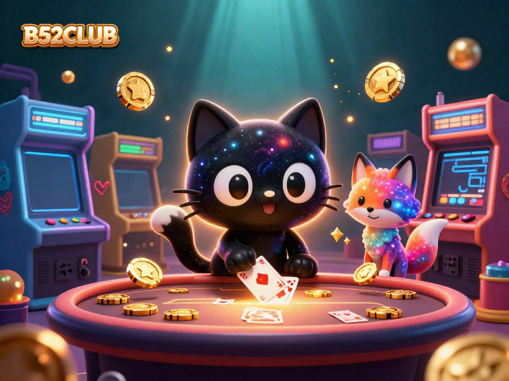 Experience the thrill at B52CLUB as a black hole cat draws in golden chips at a cosmic casino.