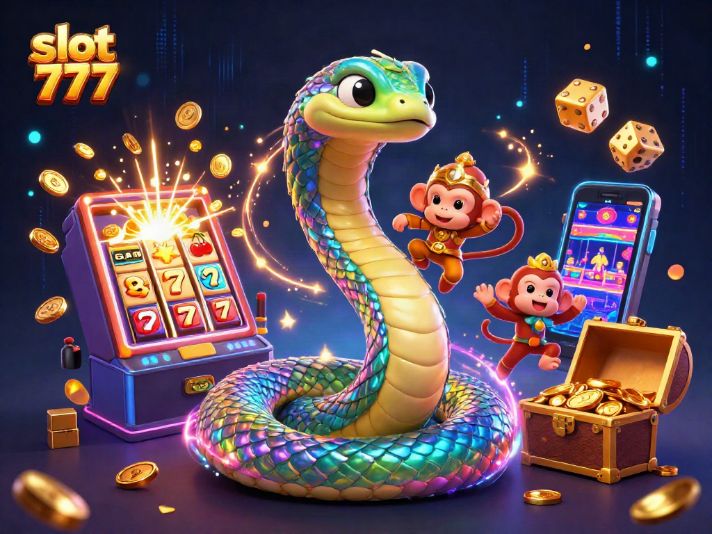 Spin the slot 777 and witness the jackpot explosion of coins in this vibrant casino scene.