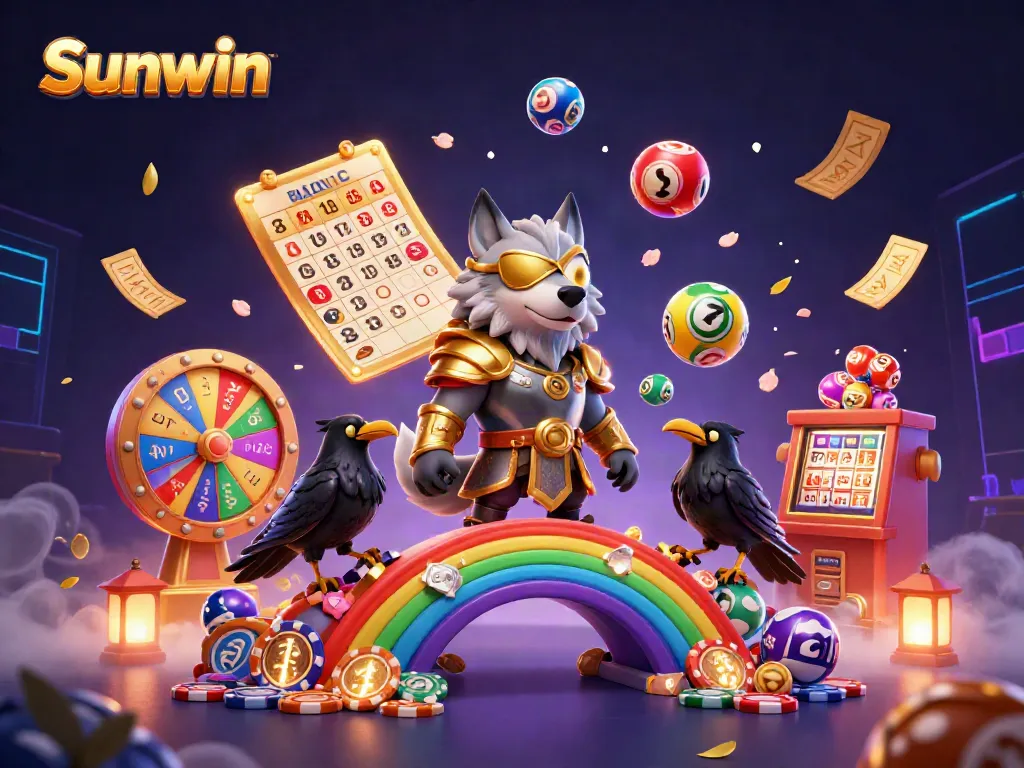 Experience the excitement of Sunwin with a vibrant 3D casino world, showcasing dynamic game elements.