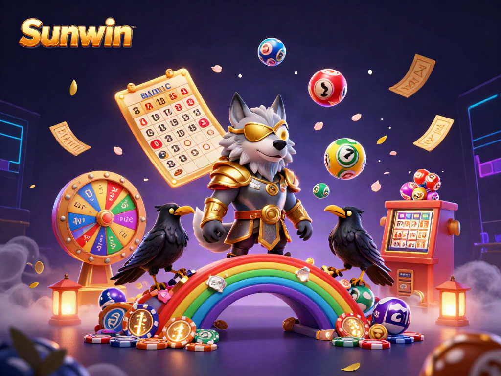 Experience the excitement of Sunwin with a vibrant 3D casino world, showcasing dynamic game elements.