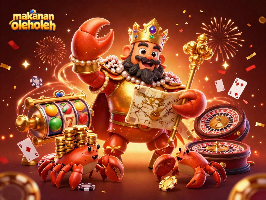 Experience thrilling gaming excitement with makananoleholeh's golden crab emperor and vibrant casino elements.