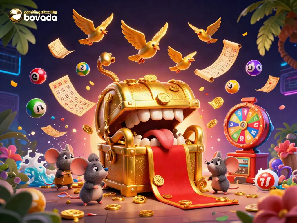 Experience thrilling gameplay at gambling sites like bovada with exciting prize elements in a vibrant 3D illustration.