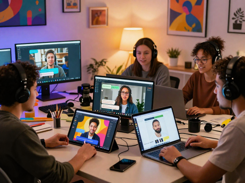Engaging nsfw chat discussion among diverse individuals in a creative online setting.