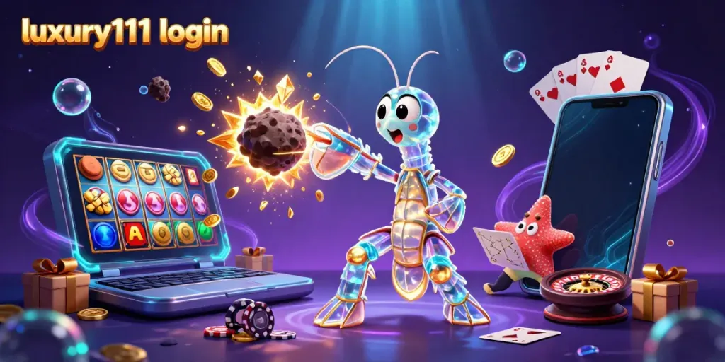 Experience luxury111 login with high-energy slots and colorful casino elements in this vibrant illustration.