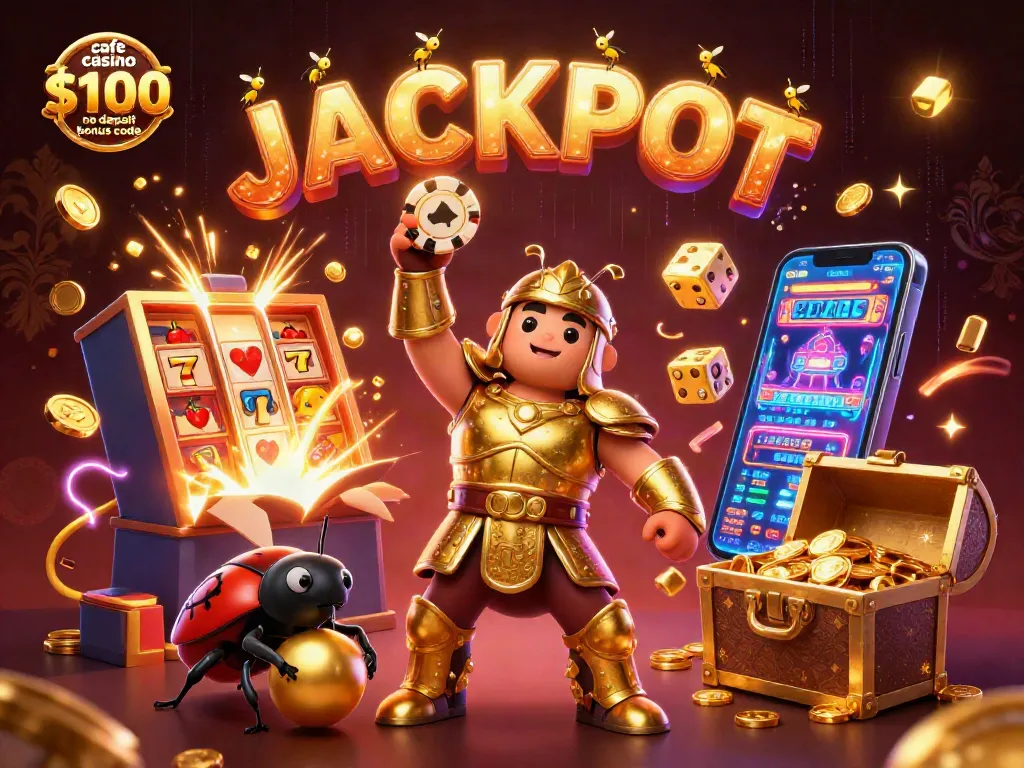 Engage with cafe casino $100 no deposit bonus code win as a beetle lifts a poker chip, surrounded by jackpots.