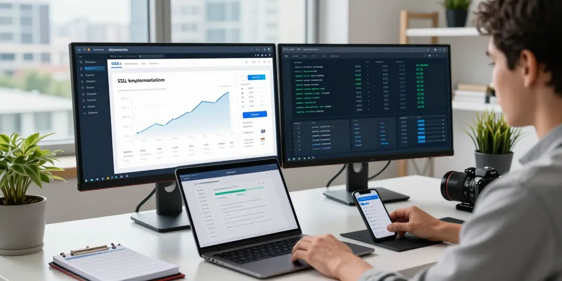 Professional IT specialist examining certificados ssl en México in a secure web hosting environment.