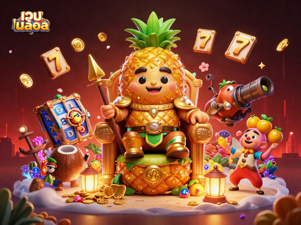 Experience thrilling เว็บสล็อต action with vibrant golden characters surrounded by dazzling casino elements.