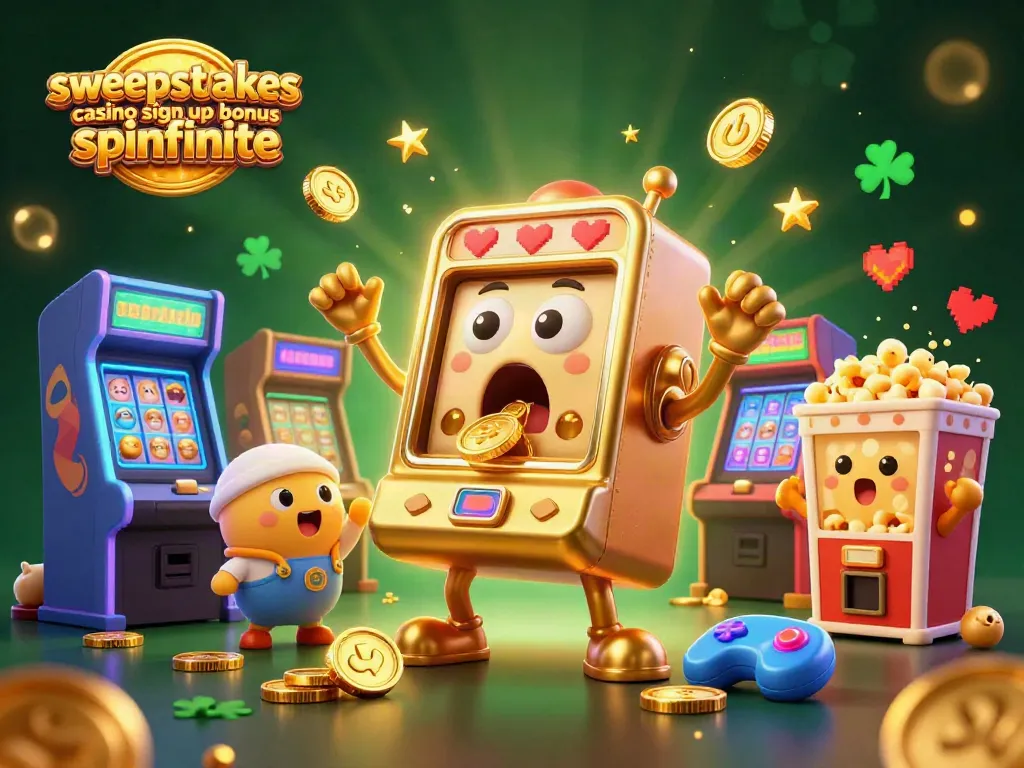 Experience the excitement of the sweepstakes casino sign up bonus spinfinite with a lively scene of winning slot machines and colorful games.