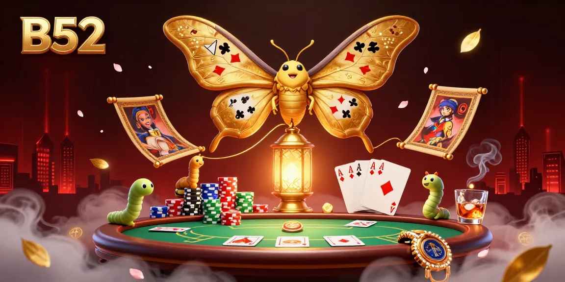 Experience the thrill of B52 gambling with vibrant cards and chips in a magical casino scene.