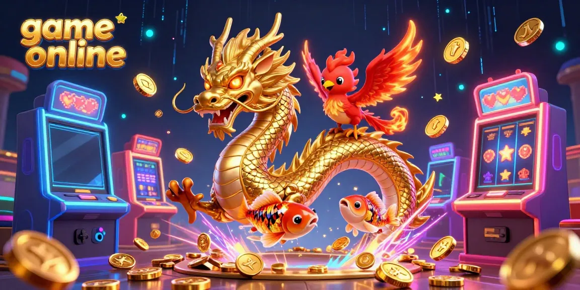 Experience thrilling gameplay with game online, featuring a dragon, phoenix, and koi in a vibrant casino scene.