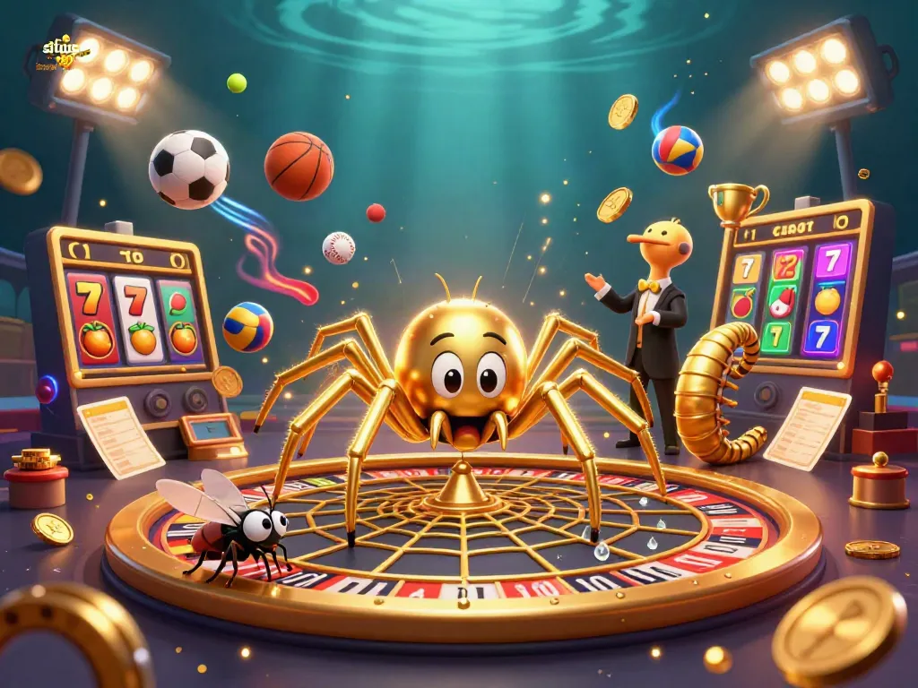 Experience the thrill with situs slot gacor terpercaya, a lively spider-croupier scene blending roulette elements and dynamic gambling action.