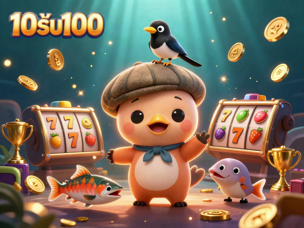 ภาพกราฟิก 10รับ100 แสดงการเล่นสล็อตในบรรยากาศคาสิโน.