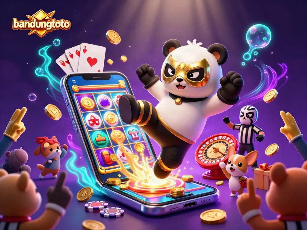 Experience the excitement of bandungtoto with a vibrant 3D scene showcasing thrilling casino elements and animated characters.