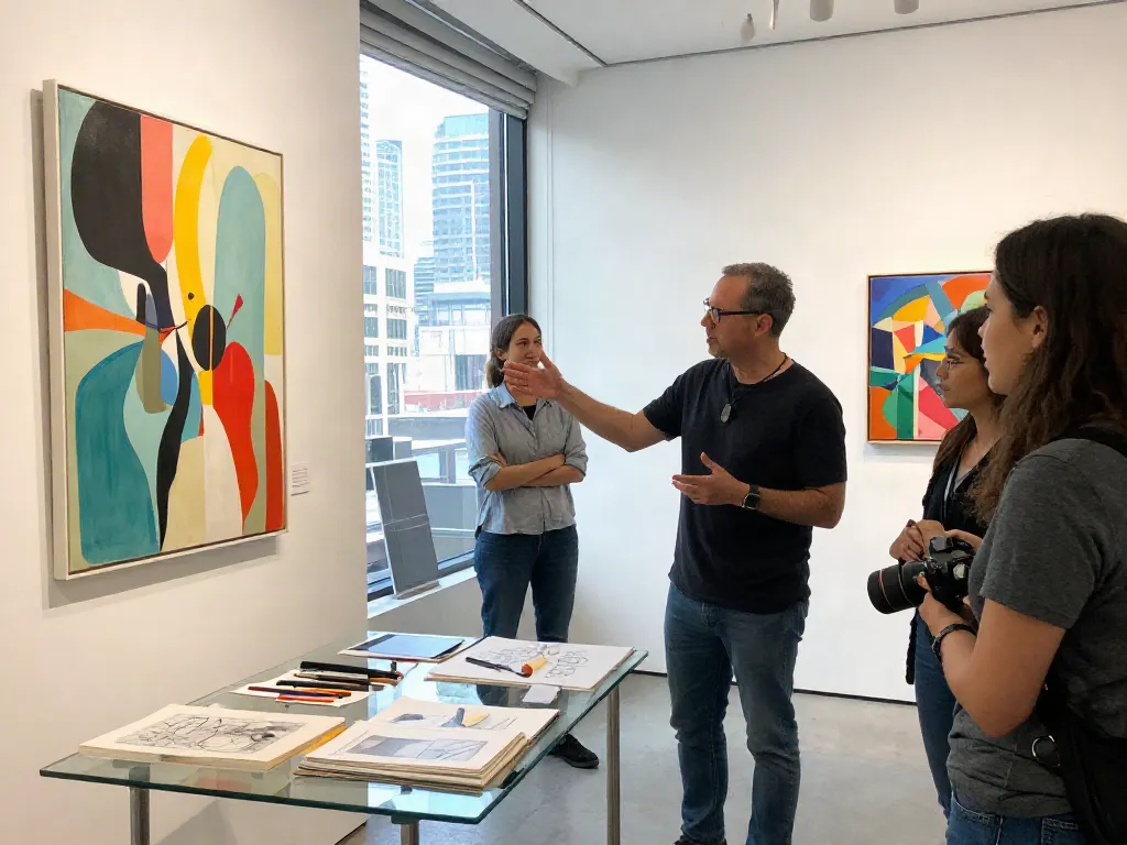 Bruce Bailey Toronto engaging with artists in a vibrant art gallery.