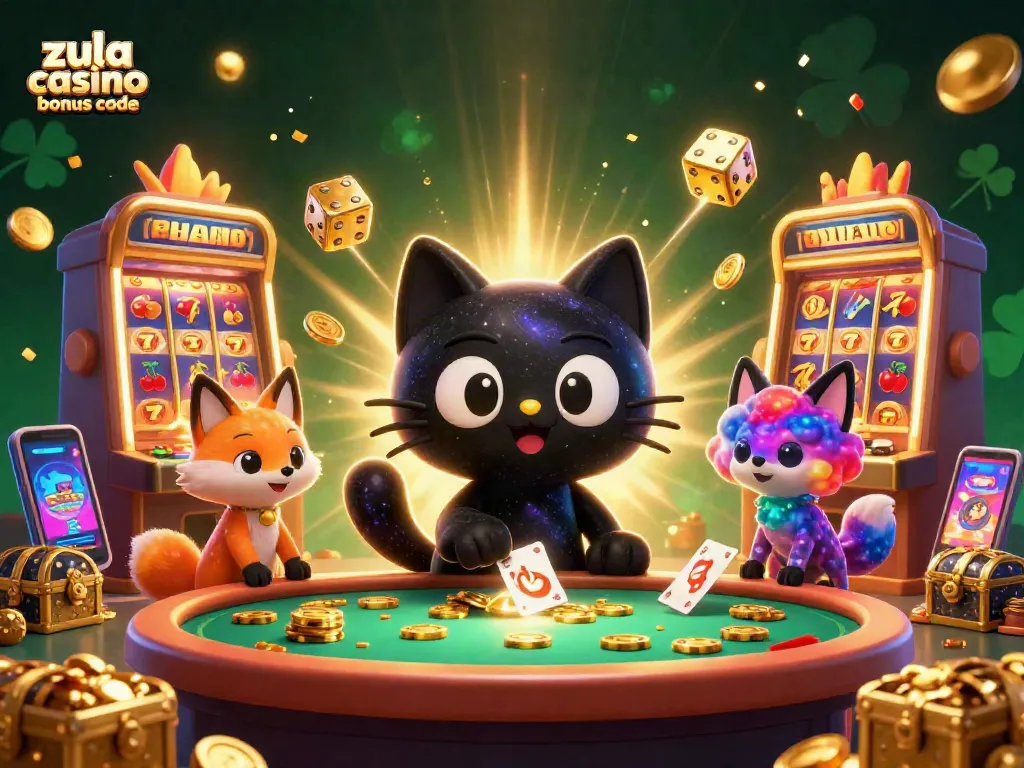 Experience fun gaming action with Zula Casino bonus code and a cosmic casino adventure featuring a black hole cat and nebula fox.